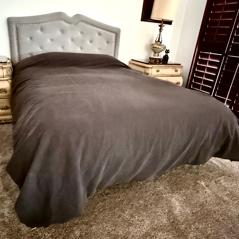 Dransfield & Ross Lancaster Linen Blend Duvet Cover Raven Full Queen Ivory Trim - Picture 6 of 14